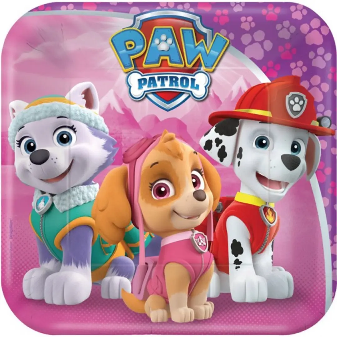 Paw Patrol Roze papieren bord 8 stuks 18 cm