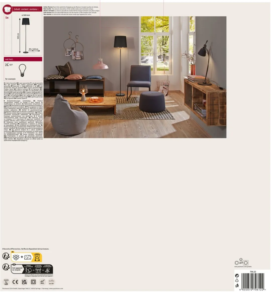 Paulmann Neordic Staande Lamp Enja E27 20W - Zwart/Koper - afbeelding 6 van 6