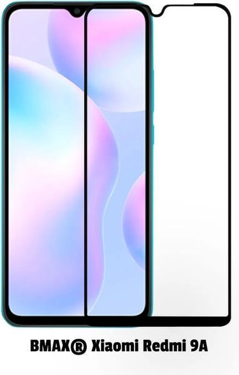 BMAX Screenprotector Full Cover Glas Xiaomi Redmi 9A - 2 Stuks - Zwart