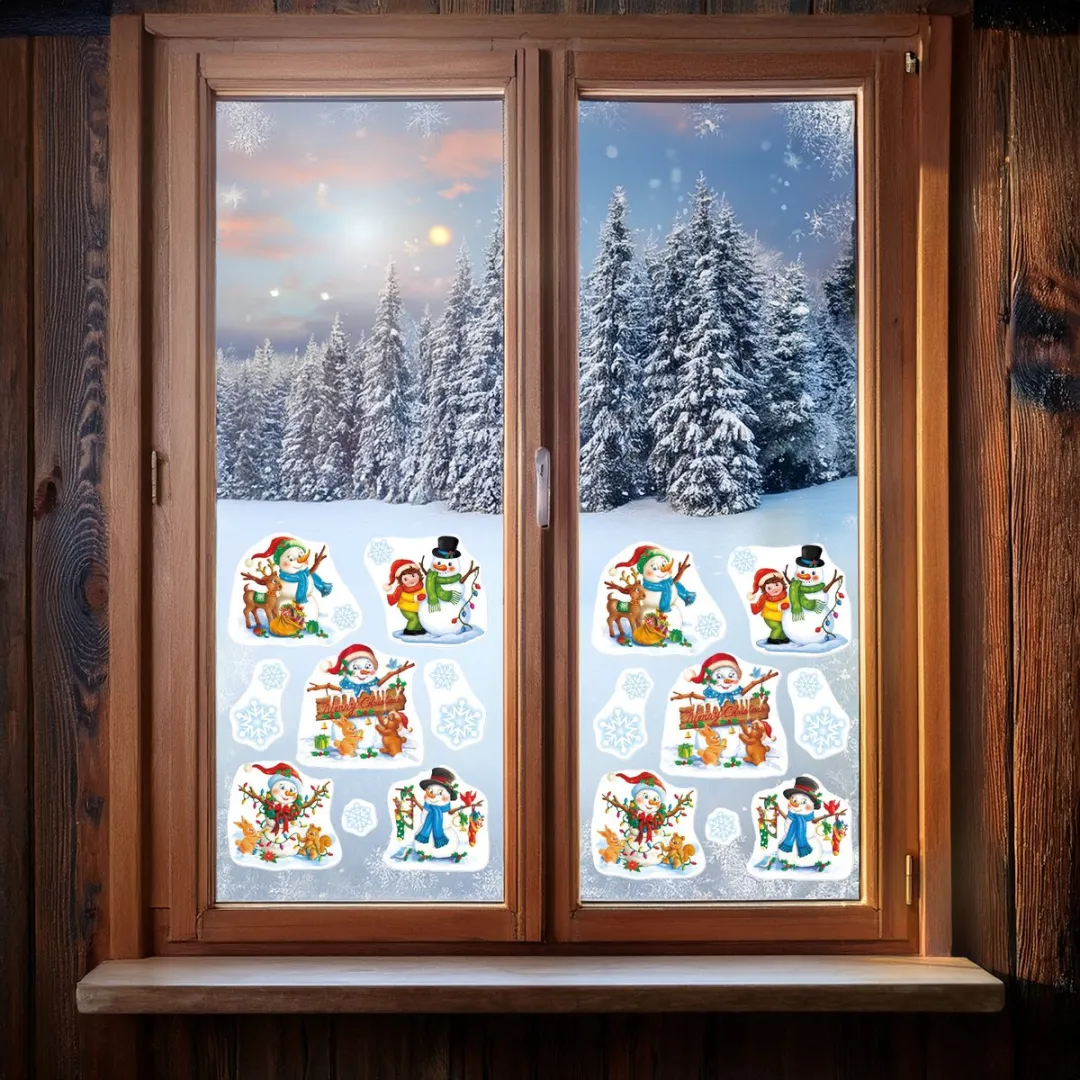 Anna's Collection Kerst Raamstickers Sneeuwpop - 34x28cm - Multi