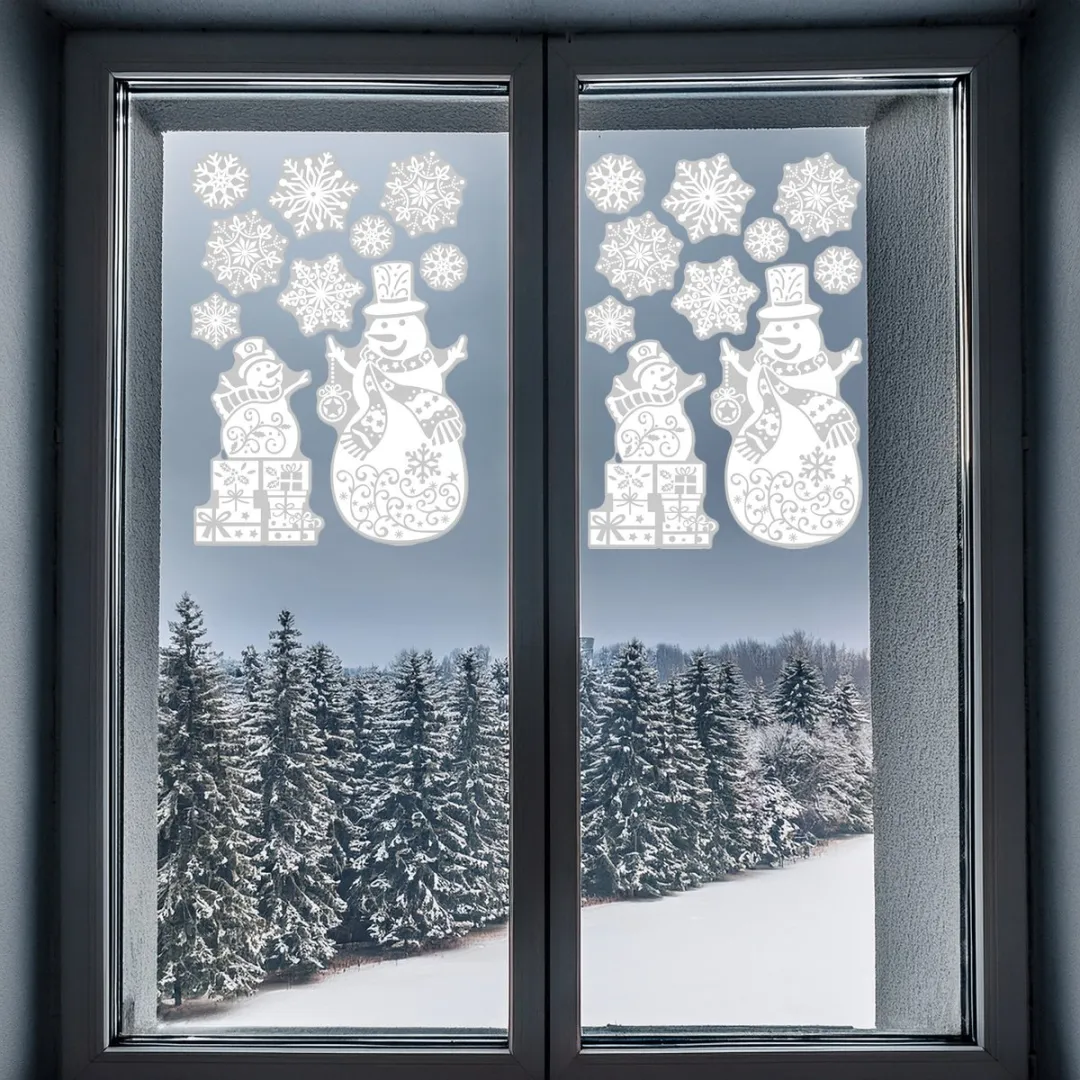Anna's Collection Kerst Raamstickers Sneeuwpop - 34x28cm - Multi
