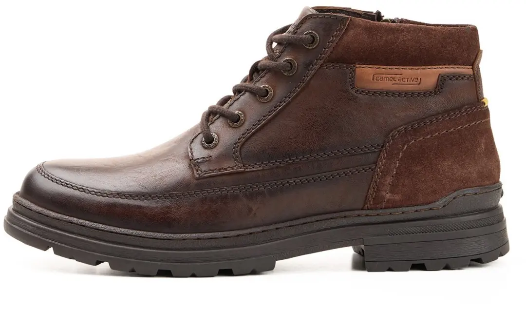 camel active Leren laars met veters en een warme voering van schapenvacht - Maat - Donkerbruinmenswear-46