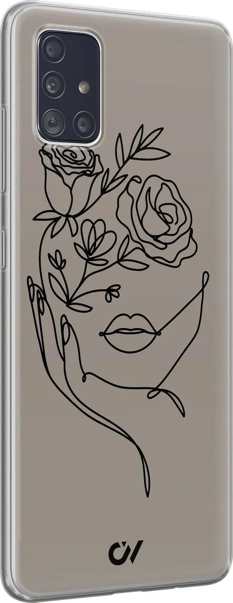 Casevibes Samsung Galaxy A51 Hoesje - Oneline Face Flower - Grijs