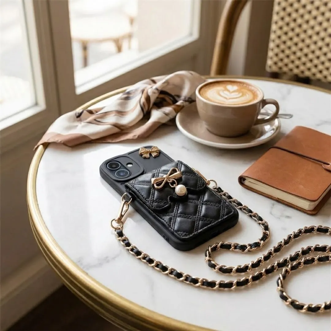 NuveX Luxe Telefoonhoesje iPhone 16 - Zwart - Quilted Design - 2 Pasjes
