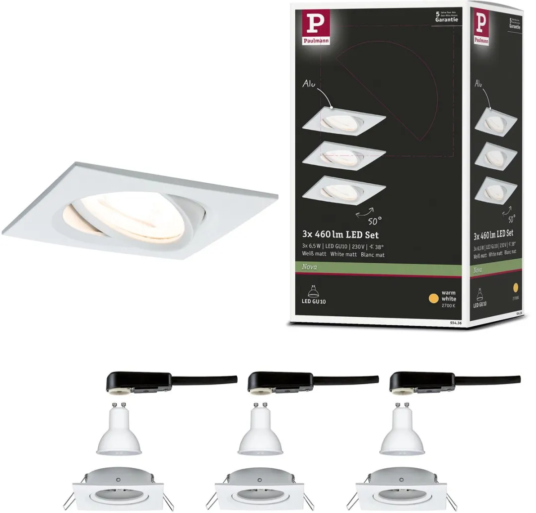 Paulmann Nova LED Inbouwlamp Basisset 3x6,5W 460lm 2700K