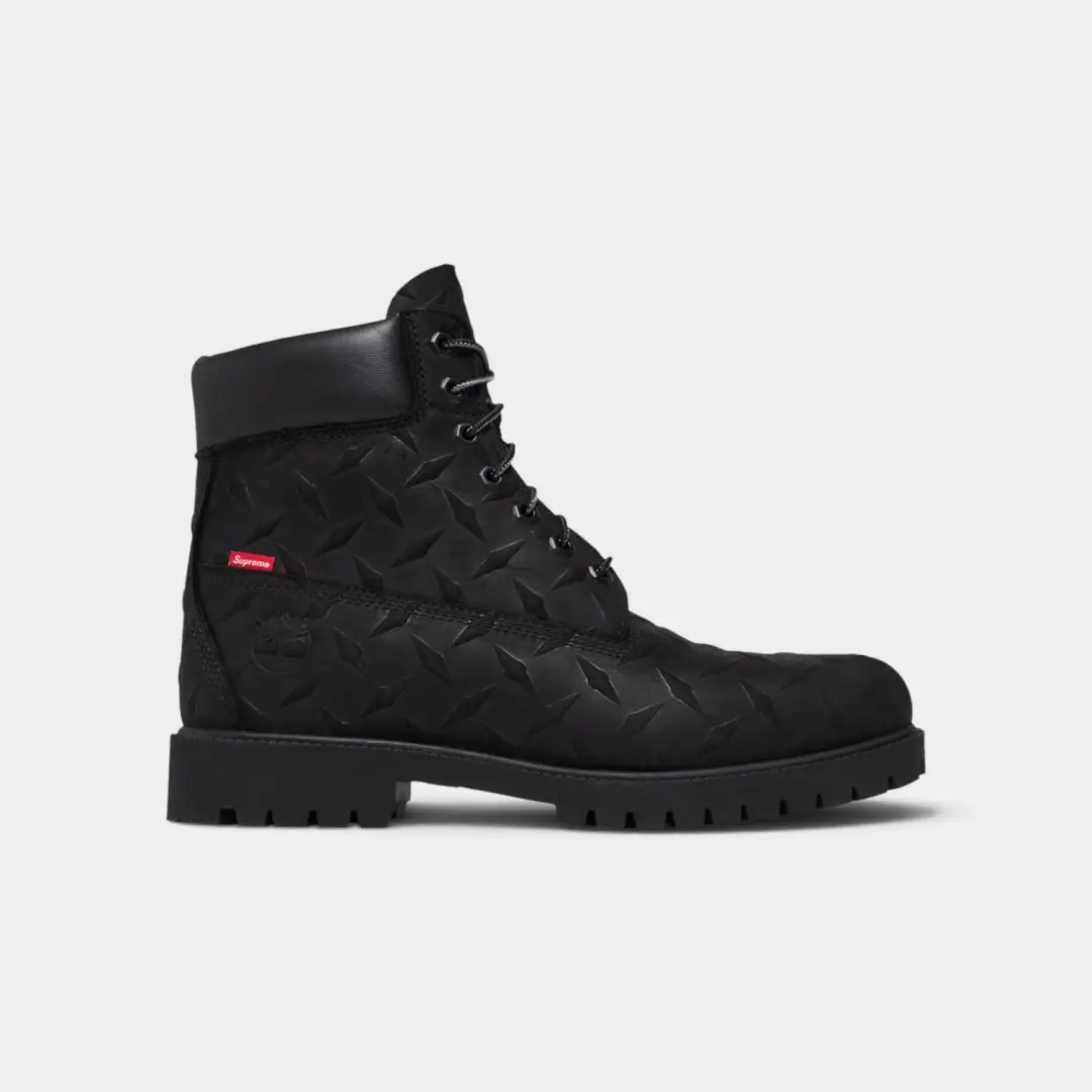Supreme x Timberland 6 Inch Premium Waterproof Boot Embossed Diamond Plate Black