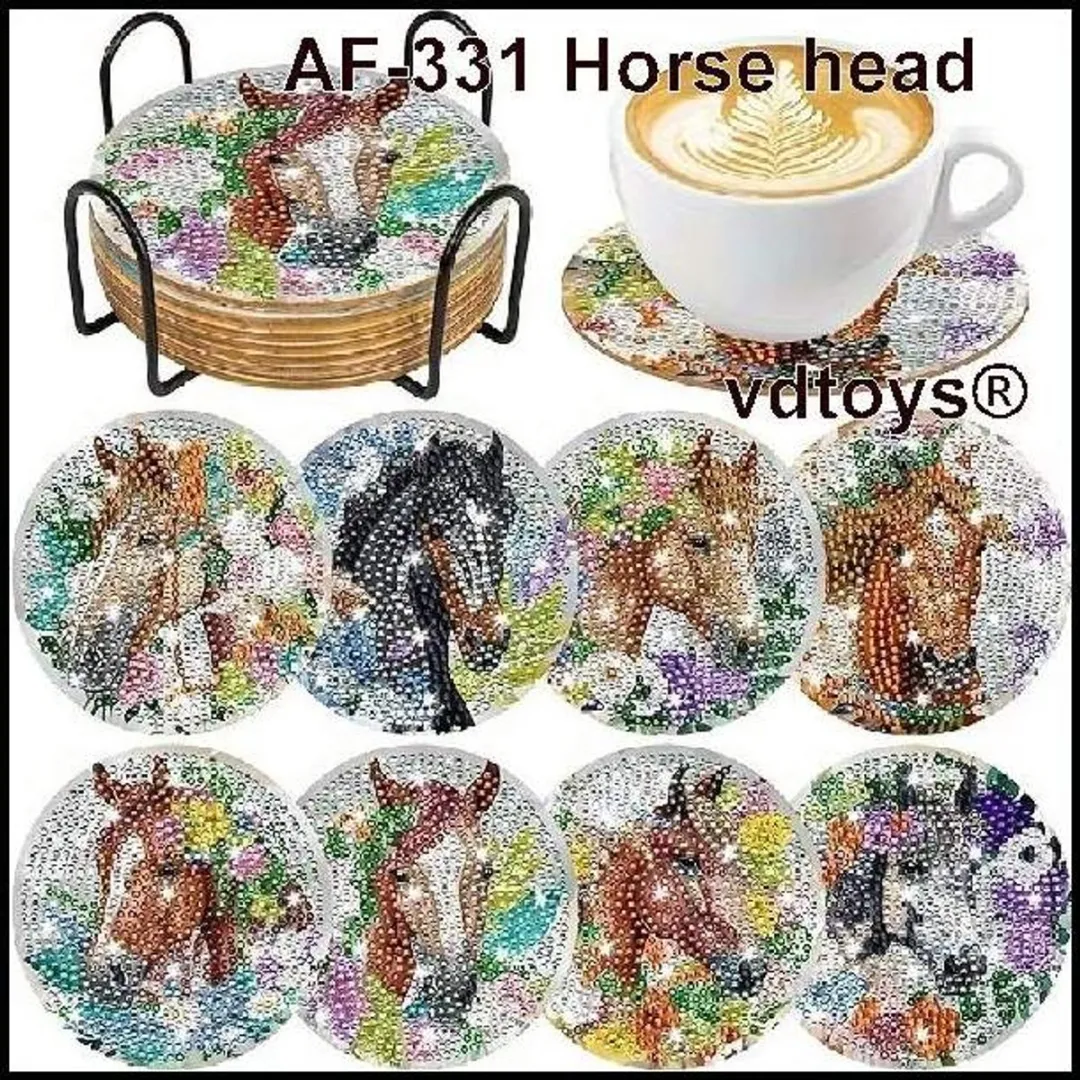 VDTOYS Diamond Painting Paardenkop Onderzetters - 8 Stuks Compleet