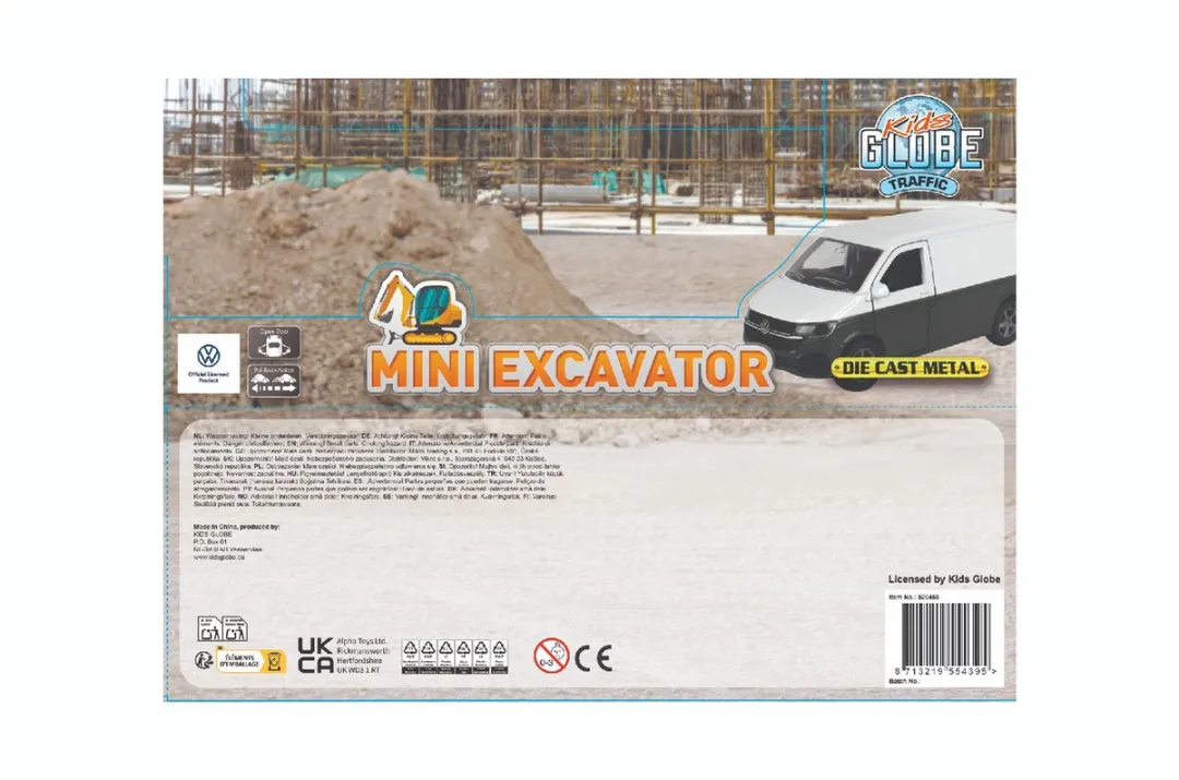 Kids Globe Die Cast VW Transporter met Minigraver 520058 - Multicolor