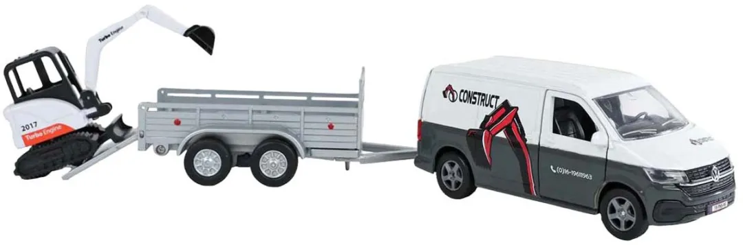Kids Globe Die Cast VW Transporter met Minigraver 520058 - Multicolor