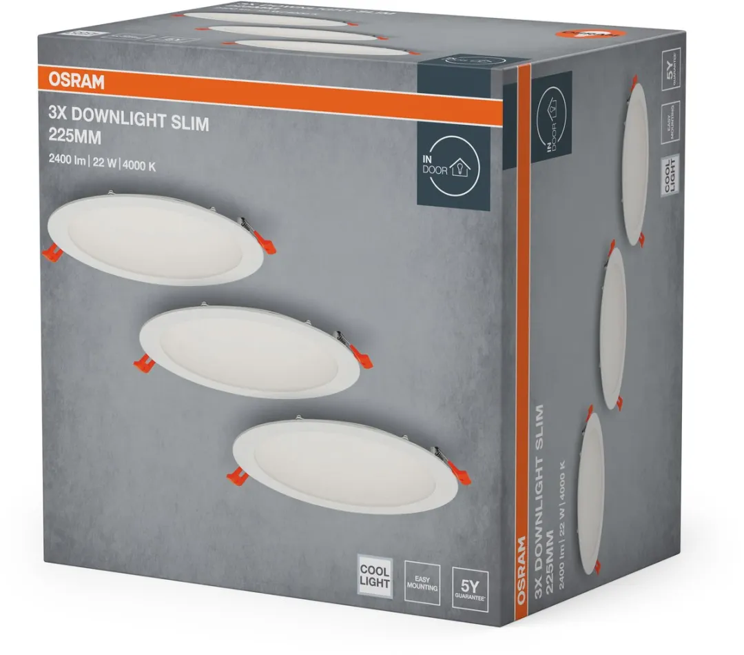 Osram Essential LED Inbouwspot 225mm 22W - 3 Stuks - Koel wit 4000K