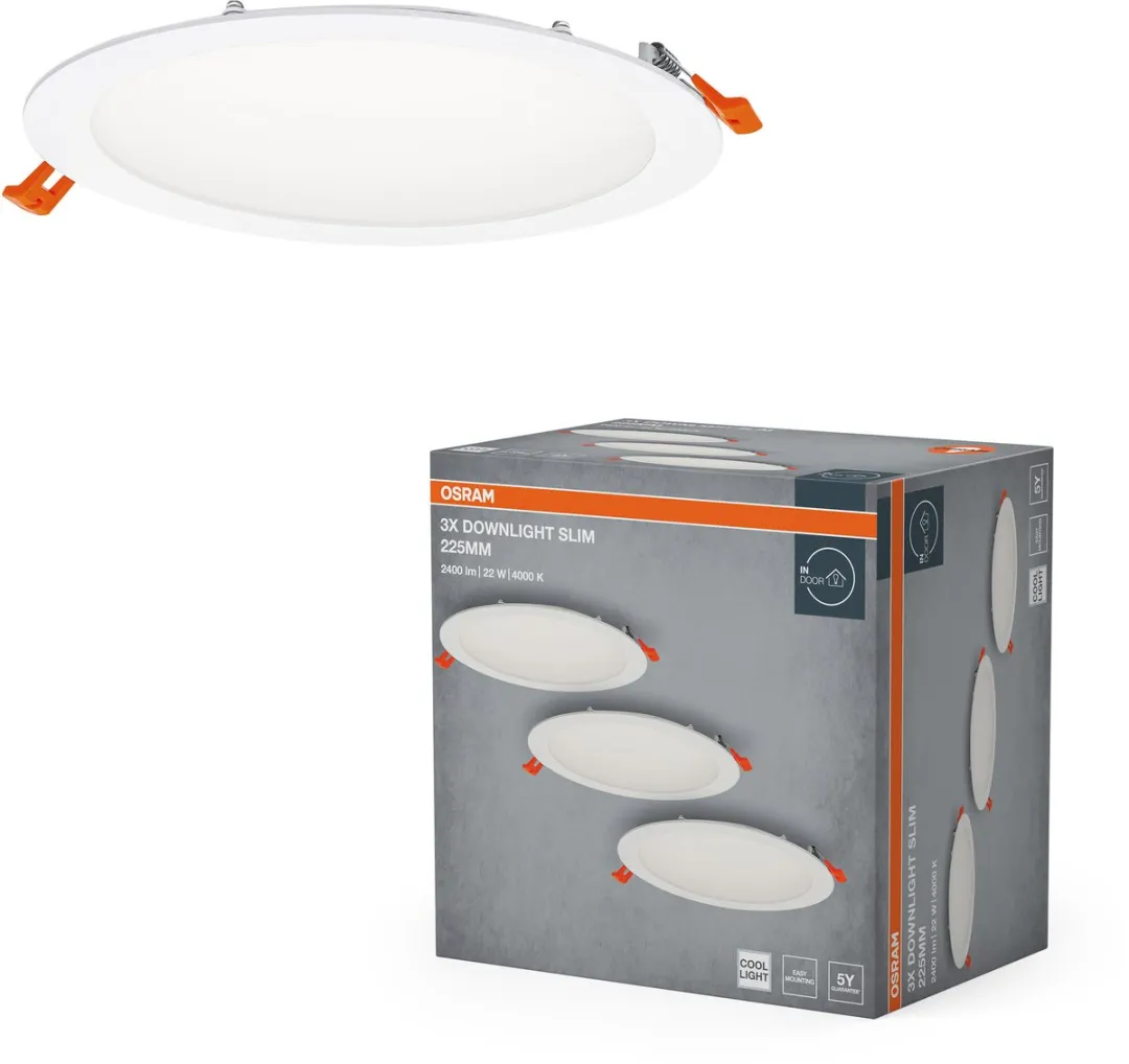 Osram Essential LED Inbouwspot 225mm 22W - 3 Stuks - Koel wit 4000K