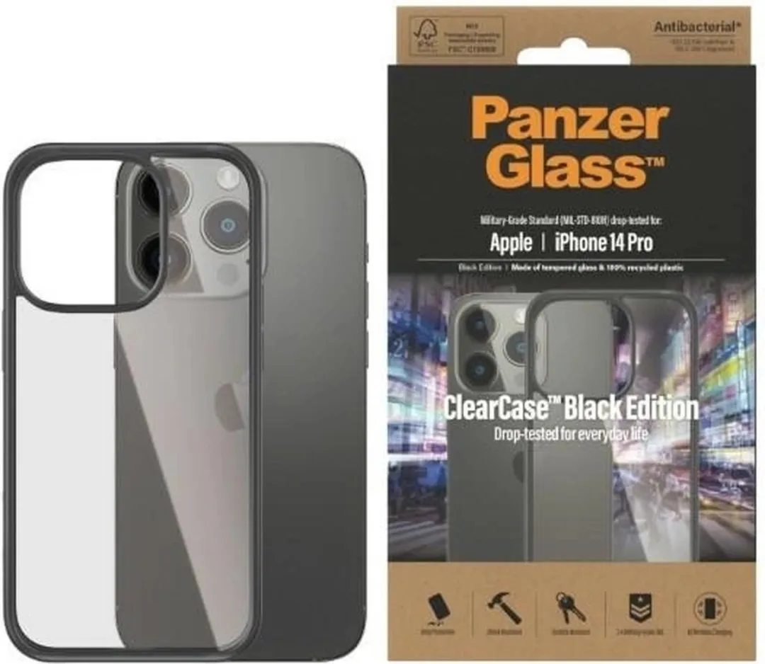 PanzerGlass ClearCase Antibacterieel iPhone 14 Pro - Transparant/Zwart - afbeelding 6 van 6