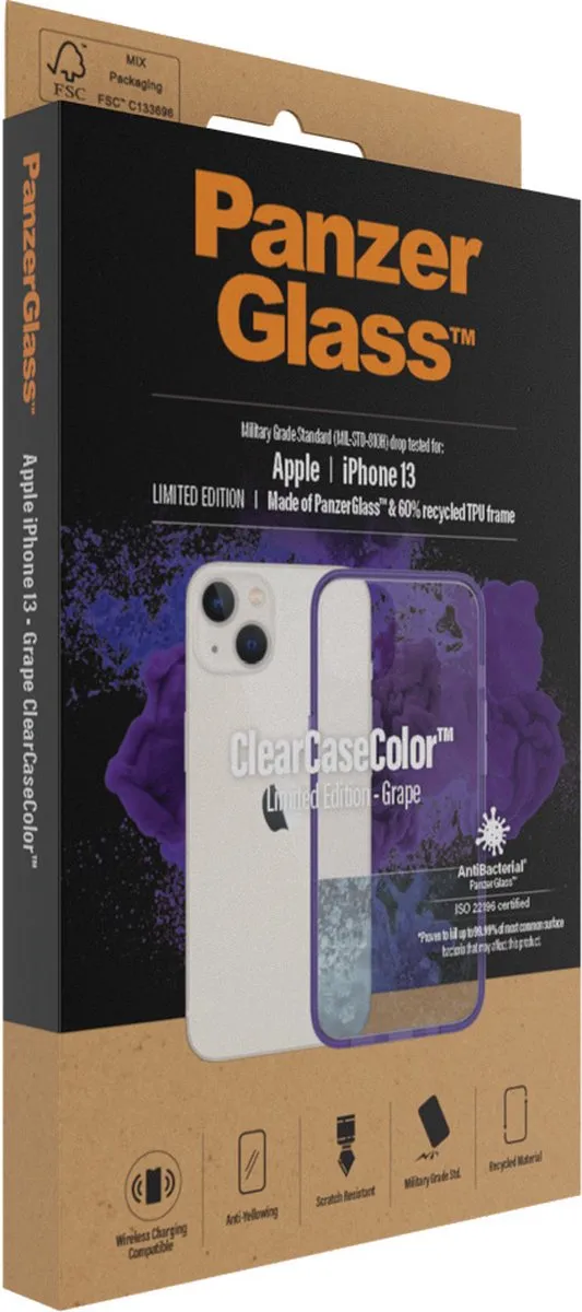 PanzerGlass ClearCase Paars PZ-0332 iPhone Hoesje - Anti-Bacterieel
