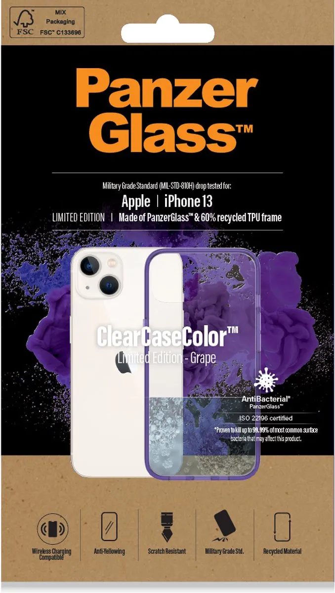 PanzerGlass ClearCase Paars PZ-0332 iPhone Hoesje - Anti-Bacterieel - afbeelding 6 van 6