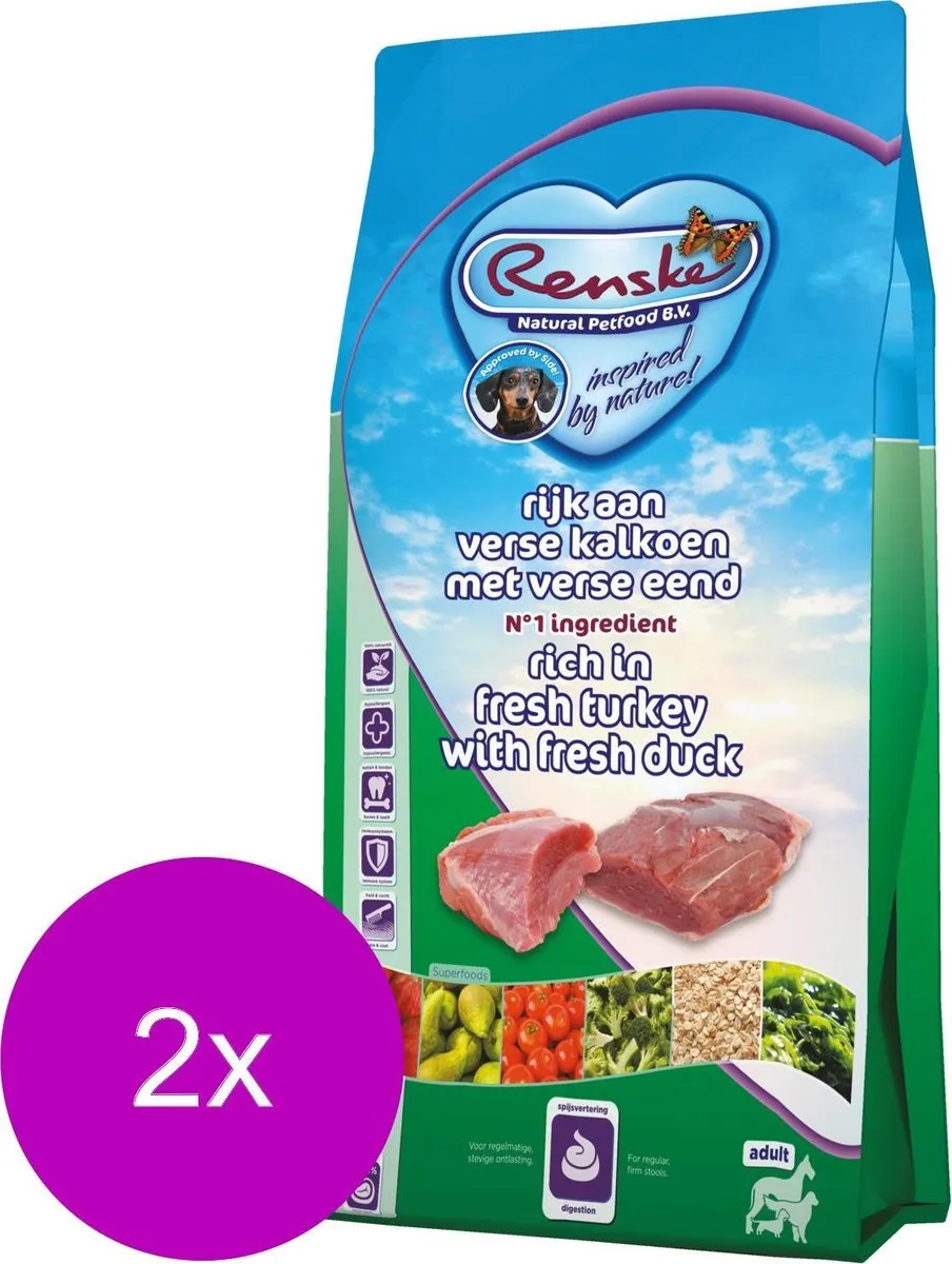 Renske Adult Kalkoen & Eend Hondenvoer - 2x12kg