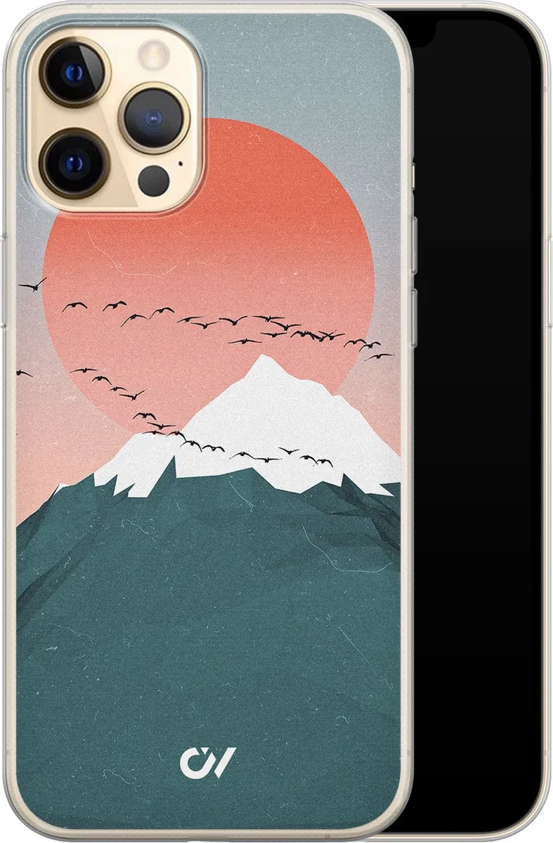 Casevibes iPhone 12 Hoesje Mountain Birds - Blauw - A/13/UV/030