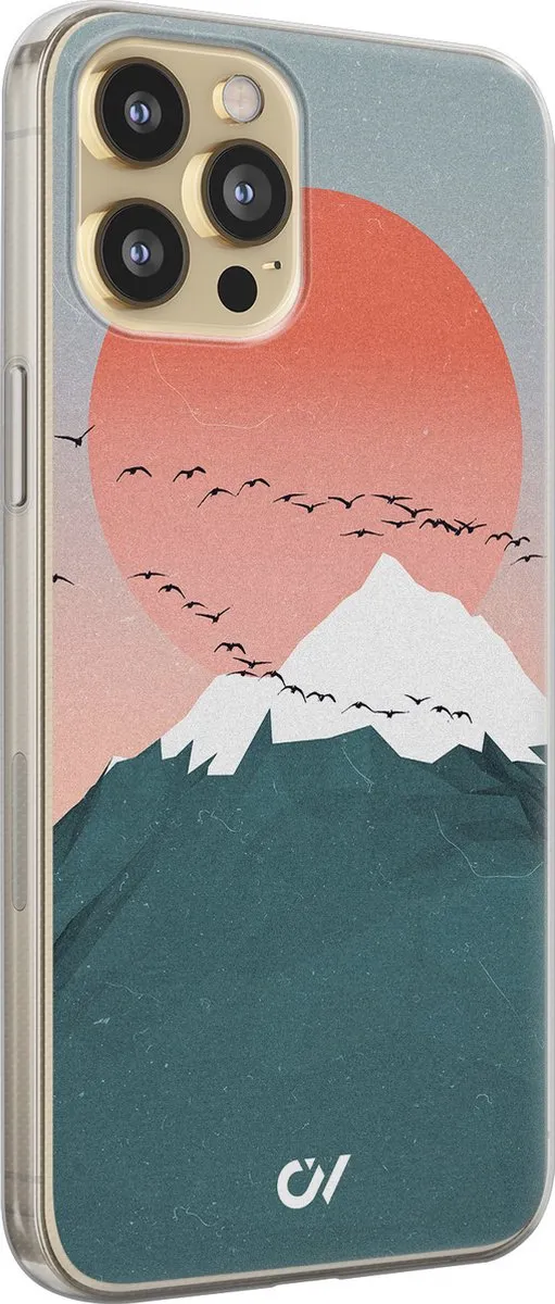 Casevibes iPhone 12 Hoesje Mountain Birds - Blauw - A/13/UV/030