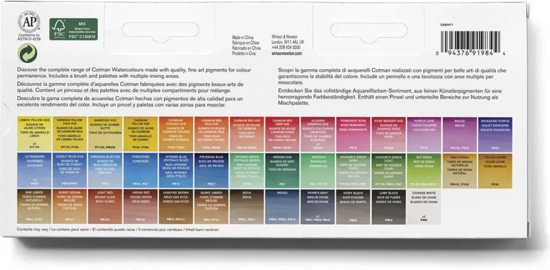 Winsor & Newton Cotman Studio Aquarelverfset 40 Kleuren - 45 Halve Napjes