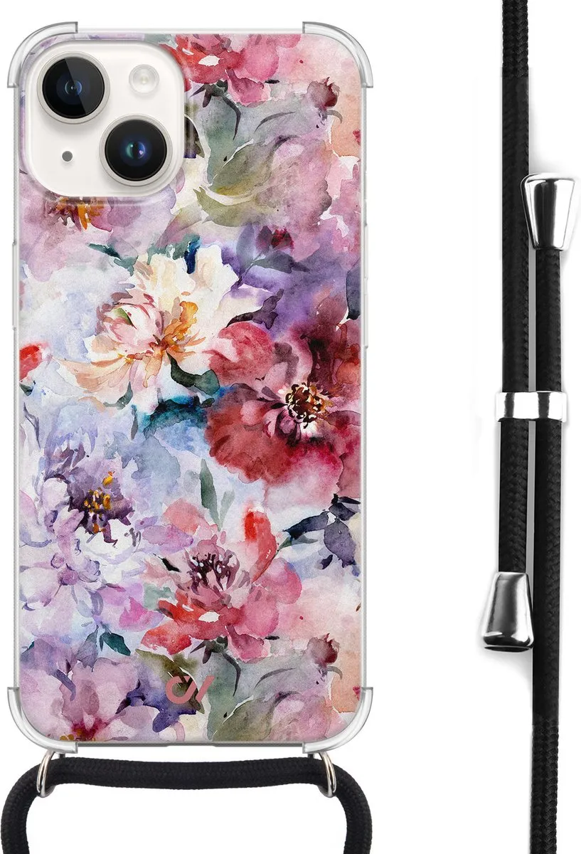 Casevibes Telefoonhoesje iPhone 14 Roze Bloemen Acryl