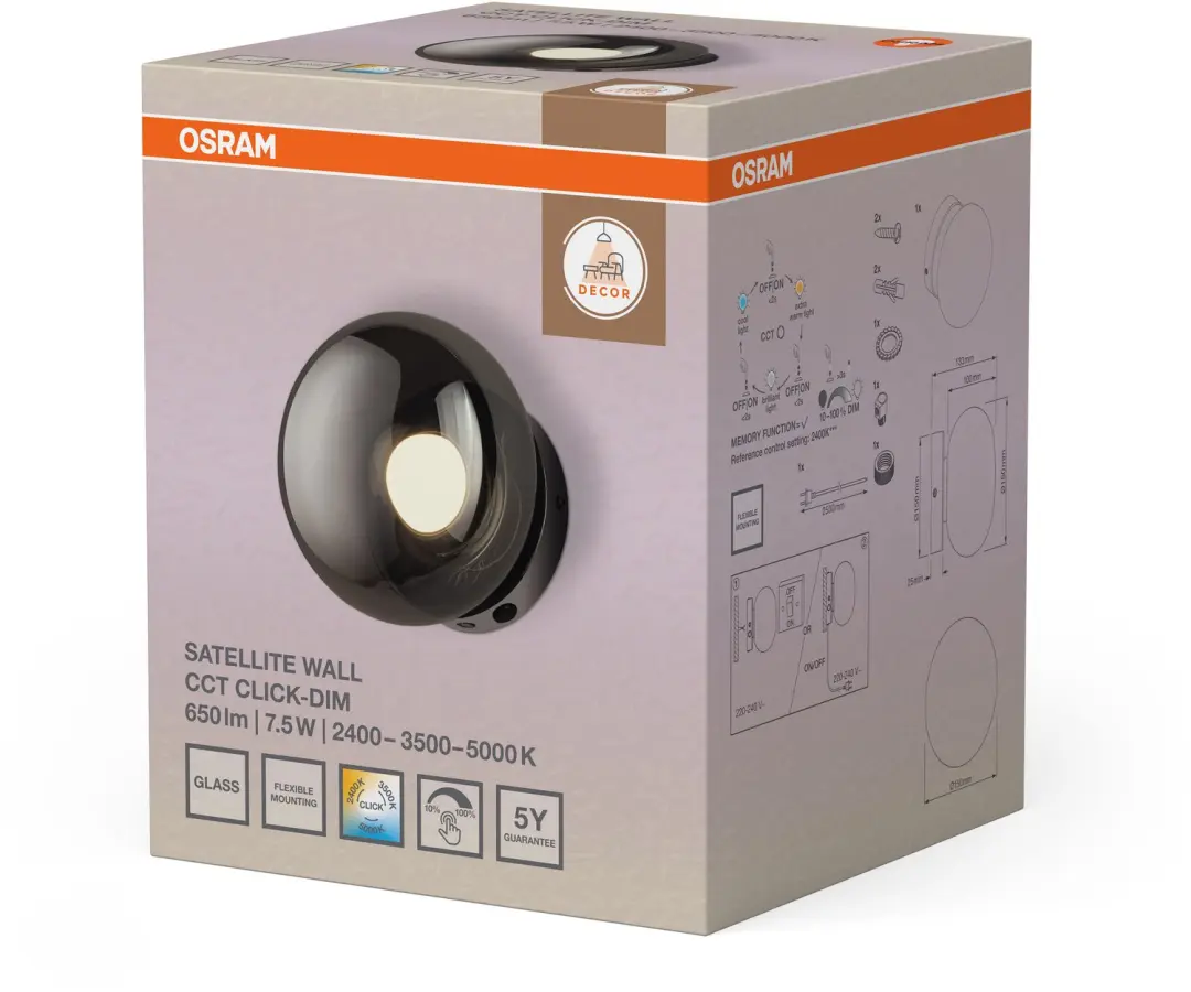 Osram Decor Satellite LED Wandlamp 7.5W - CCT Dimbaar - Grijs - afbeelding 3 van 4