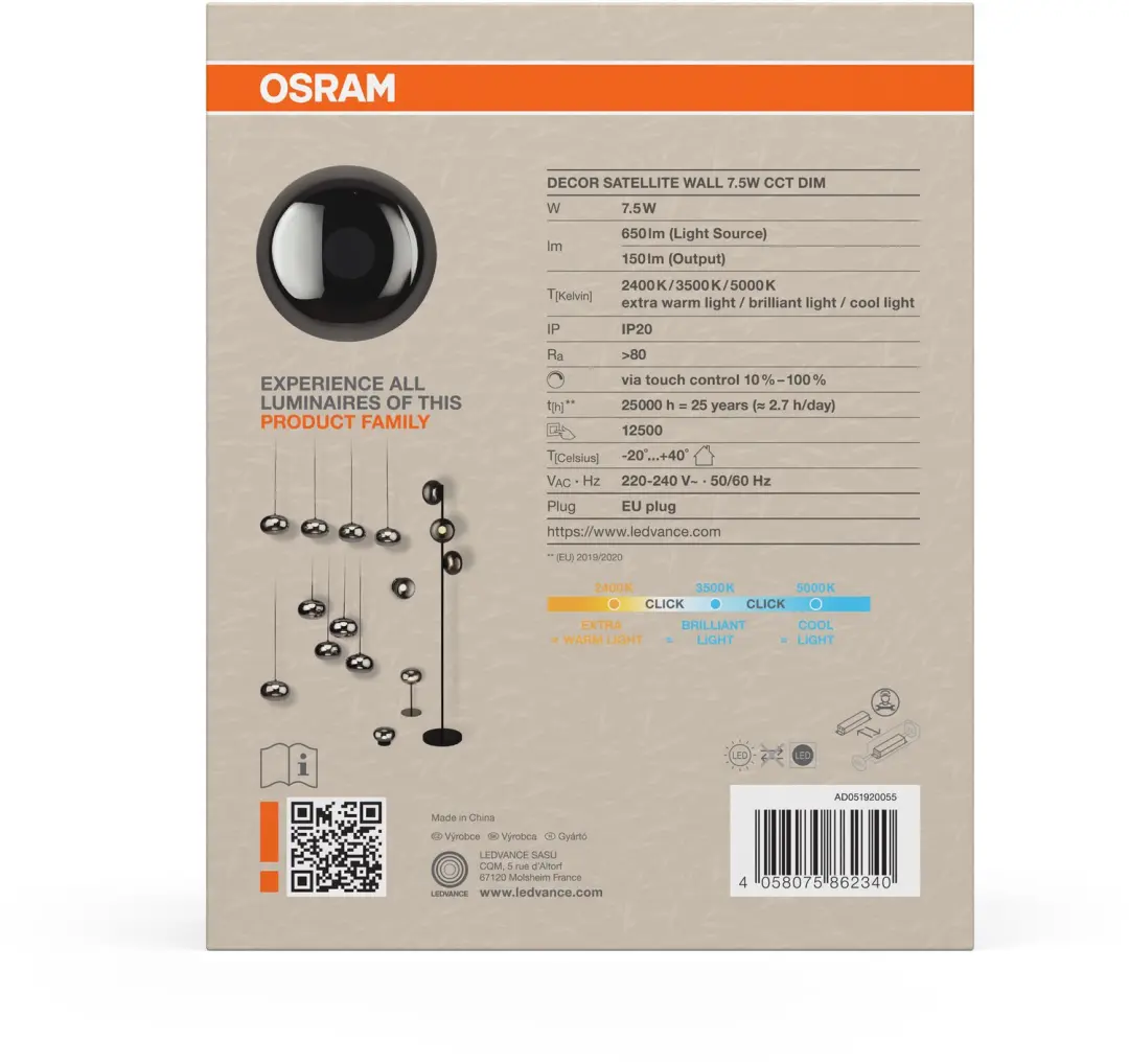 Osram Decor Satellite LED Wandlamp 7.5W - CCT Dimbaar - Grijs - afbeelding 4 van 4