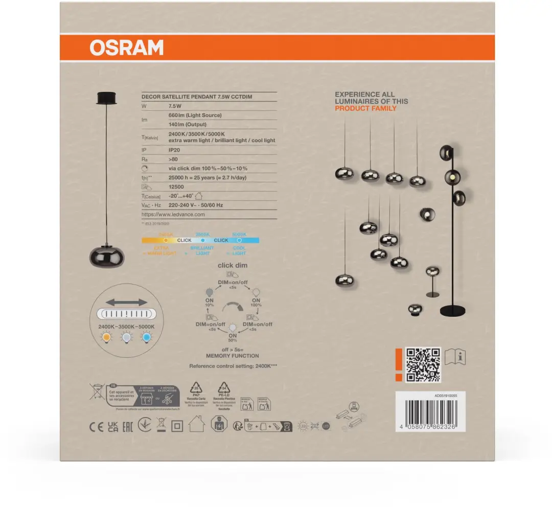 Osram Decor Satellite LED Hanglamp 7.5W - Grijs - afbeelding 3 van 4