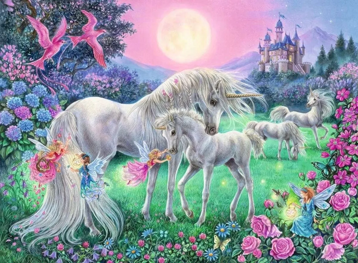Ravensburger Eenhoorns in Maanlicht XXL Glow-in-the-Dark Puzzel 100 Stukjes