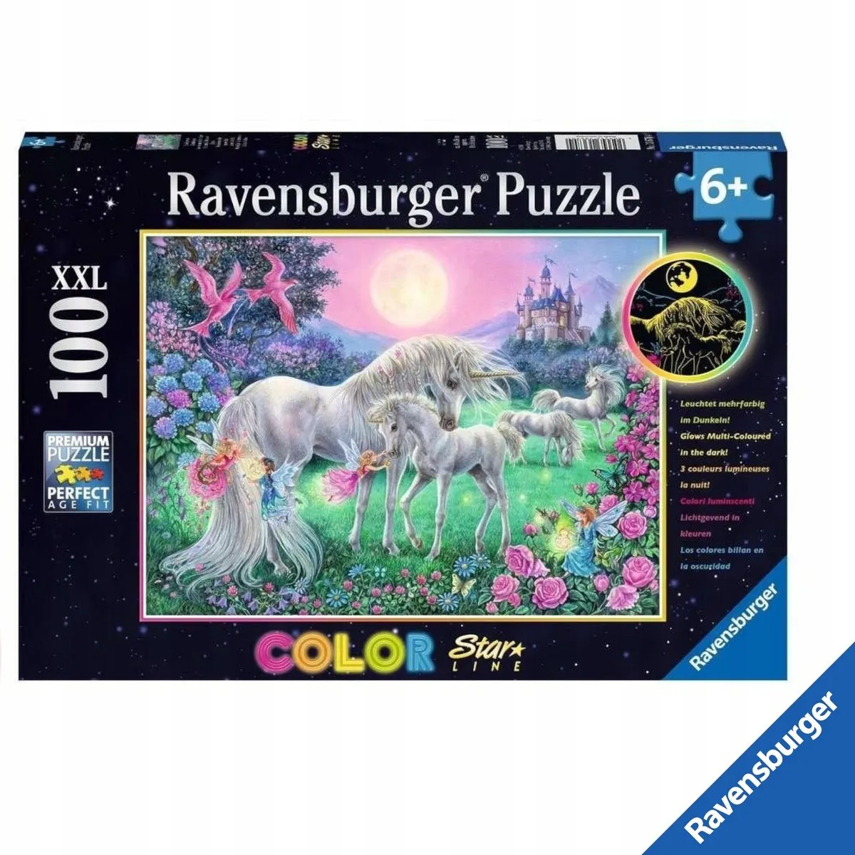 Ravensburger Eenhoorns in Maanlicht XXL Glow-in-the-Dark Puzzel 100 Stukjes