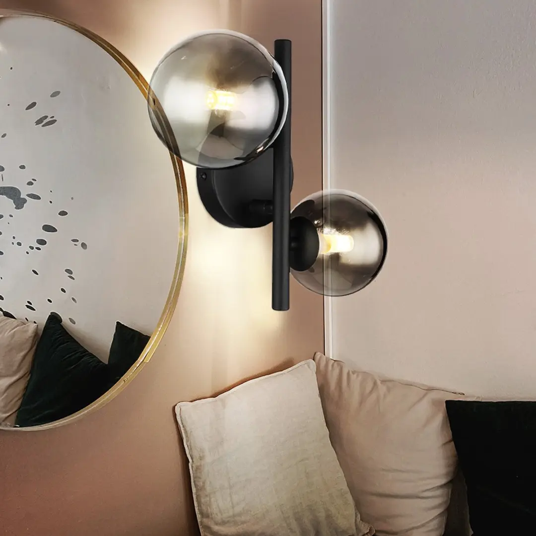 Wandlamp LED wandlamp woonkamerlamp hallamp metaalglas black smoke, 2x G9, 2x 80