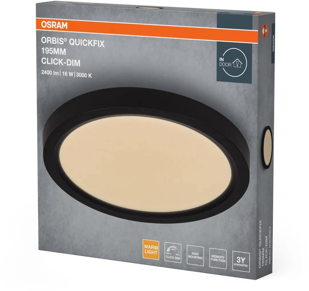 Osram Orbis Quickfix LED Plafondlamp 16W 1200lm - 3000K - Zwart