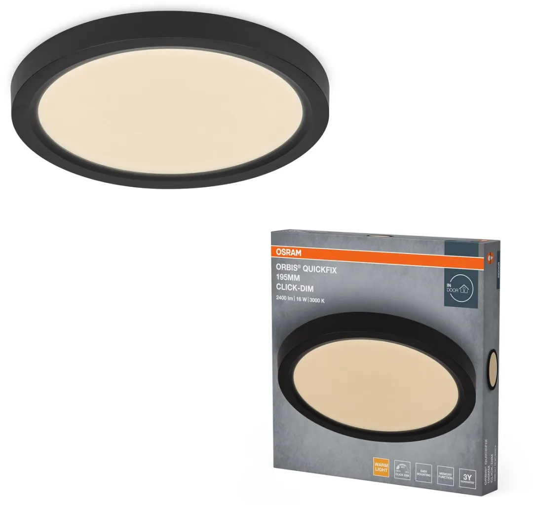 Osram Orbis Quickfix LED Plafondlamp 16W 1200lm - 3000K - Zwart