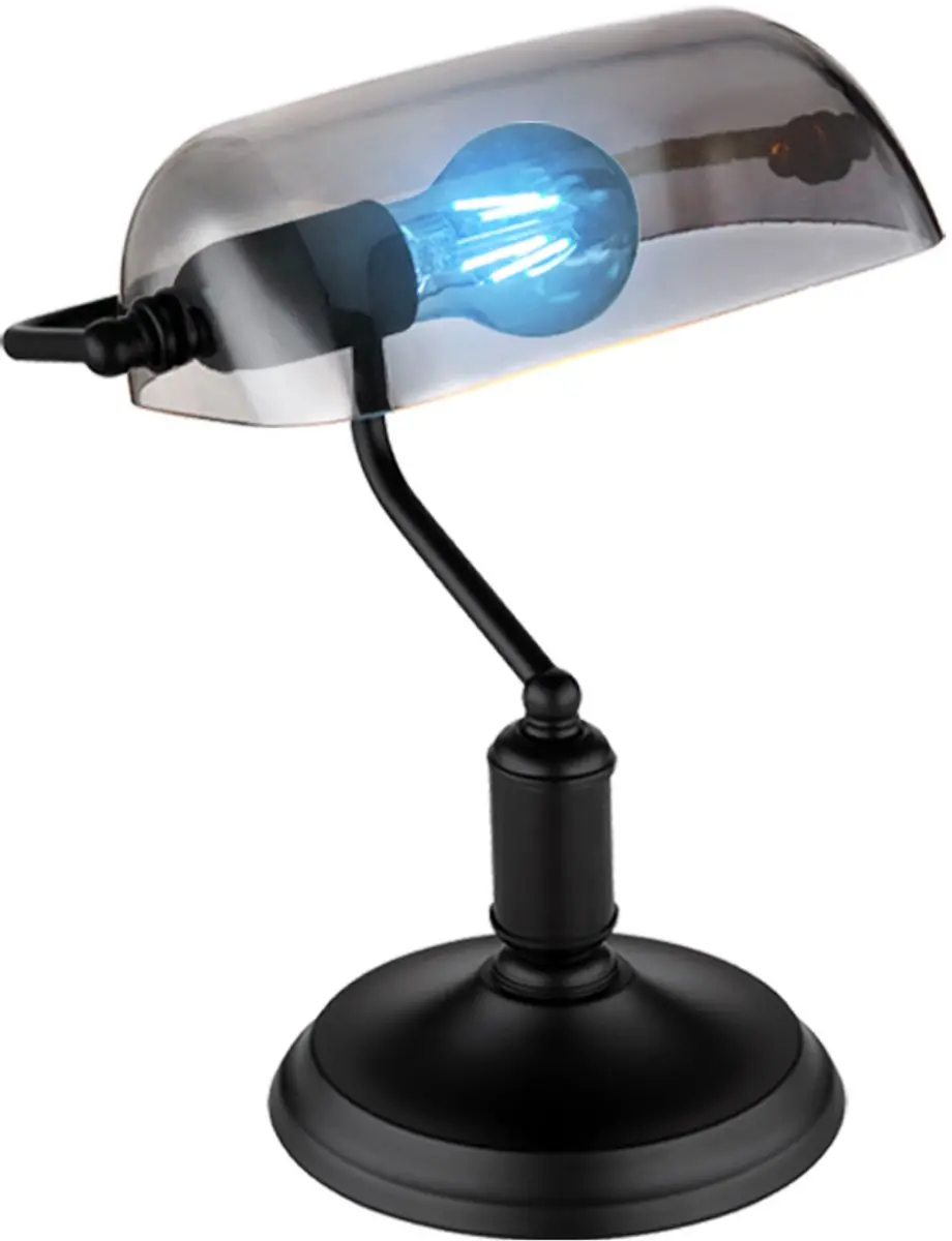 Bureaulamp Bankerlamp Tafellamp zwart rookglas Leeslamp, dimbaar met afstandsbed