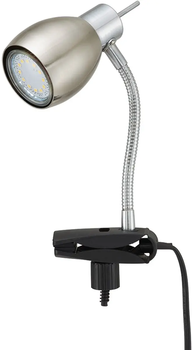 Klemlamp nikkel mat Klemlamp LED met stekker, tafellamp leeslamp, spot beweegbaa