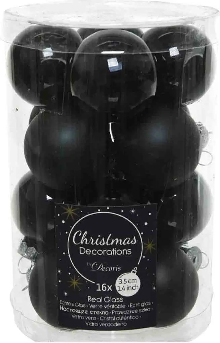 Decoris Kerstballen Glas Ø3,5cm Zwart