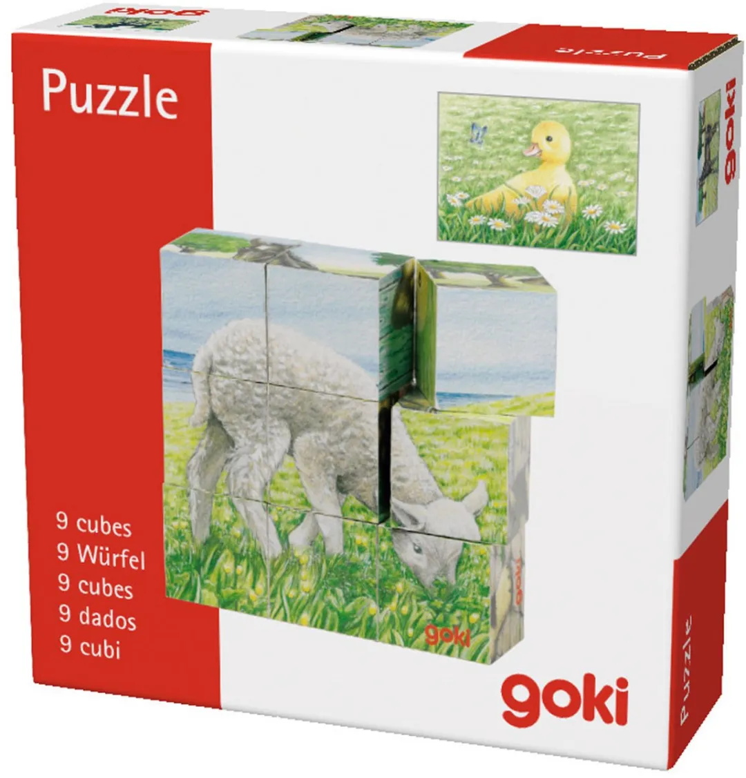 Goki Farm Animals Kubuspuzzel 9-delig - Veelkleurig