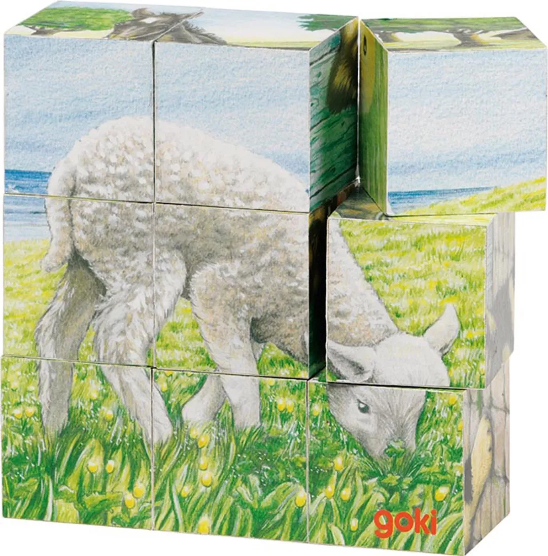Goki Farm Animals Kubuspuzzel 9-delig - Veelkleurig