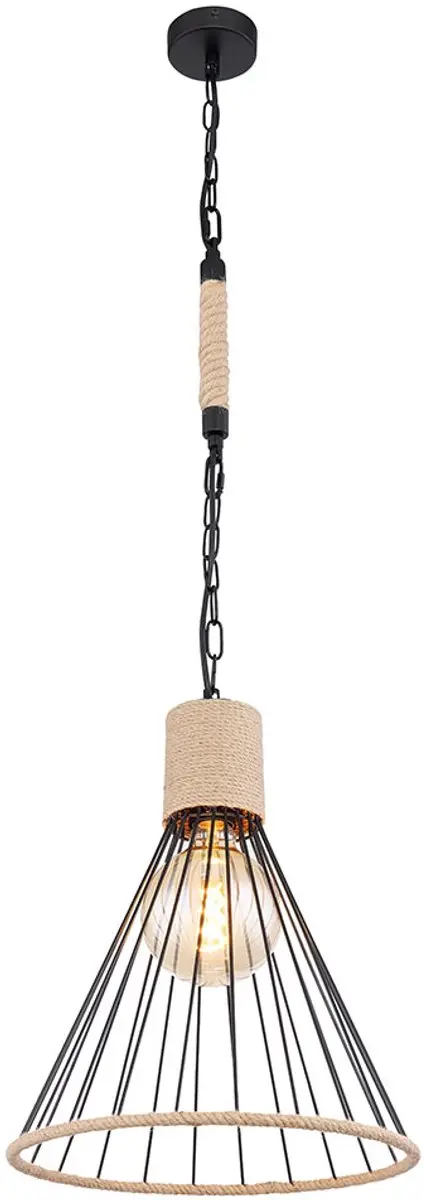 Hanglamp henneptouw hanglamp ketting eetkamer hanglamp in kooi design, zwart, af