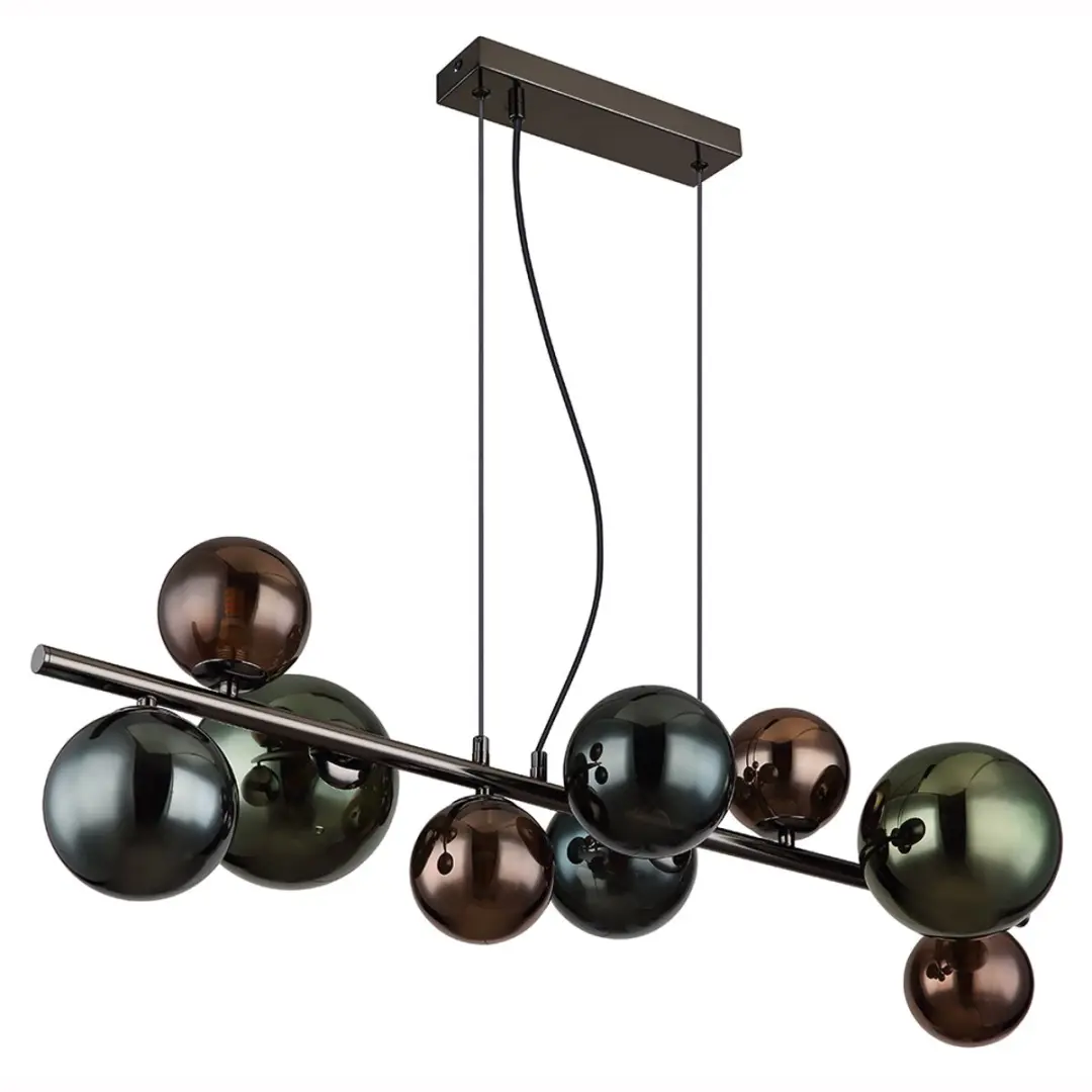 Hanglamp Eetkamerlamp Woonkamerlamp Keukenlamp, glazen bollen grijs metaal, 9 vl
