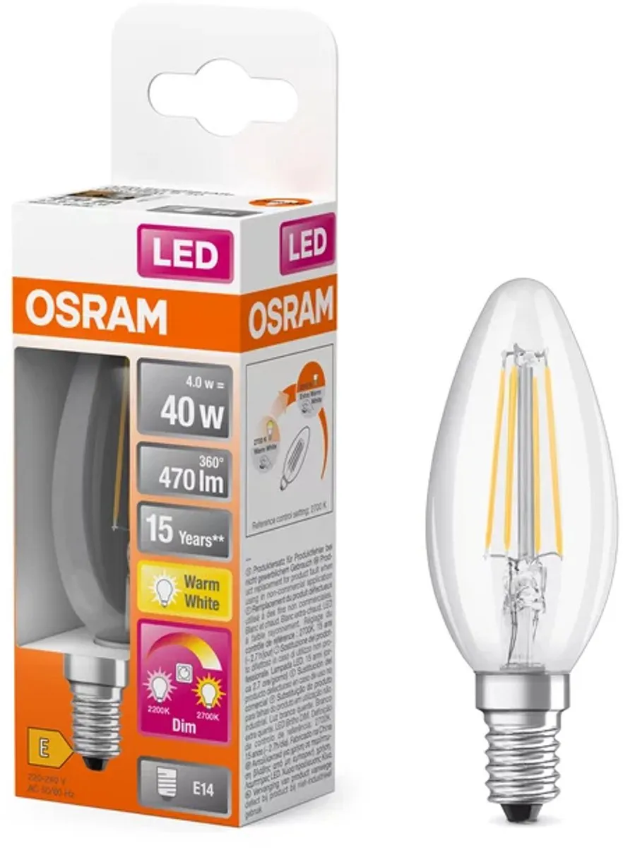 Osram LED Kaarslamp E14 4.5W Warmwit