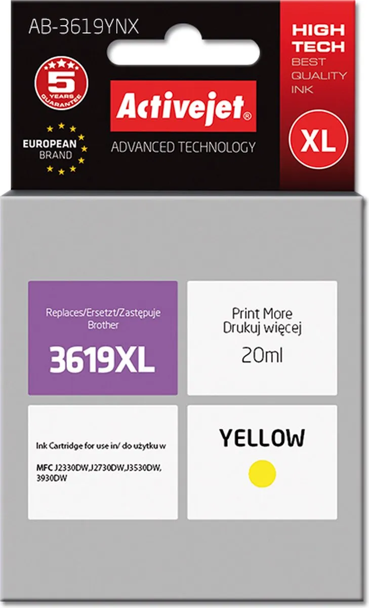 Brother Activejet AB-3619YNX Gele XL-Inktcartridge