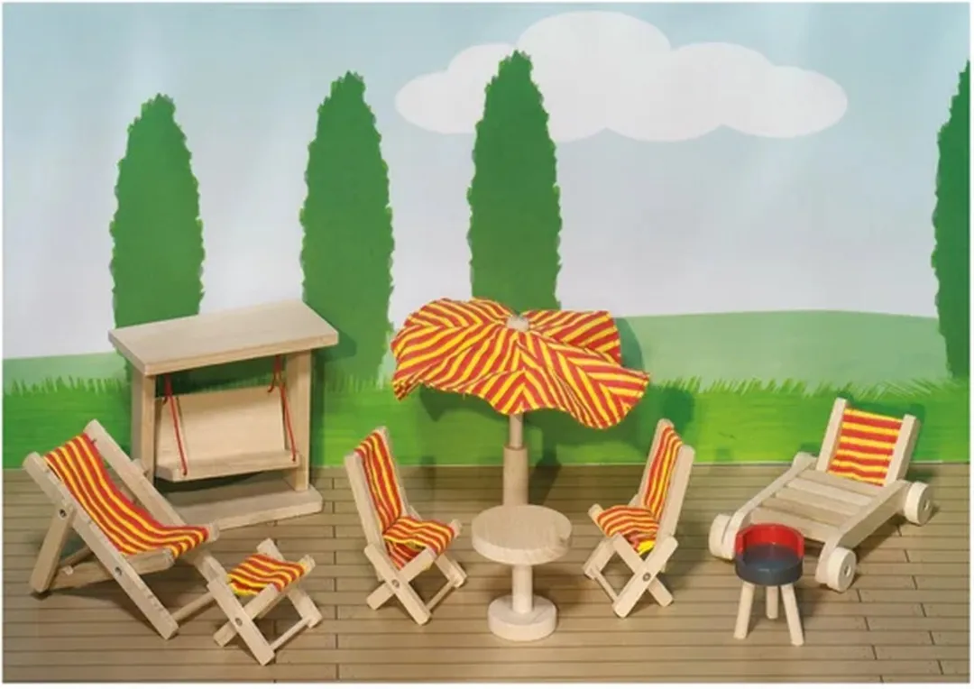 Goki Poppenhuismeubeltjes Tuinmeubelen 9-delig - Oranje