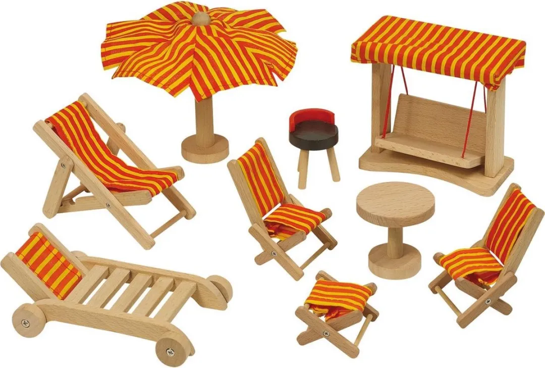 Goki Poppenhuismeubeltjes Tuinmeubelen 9-delig - Oranje