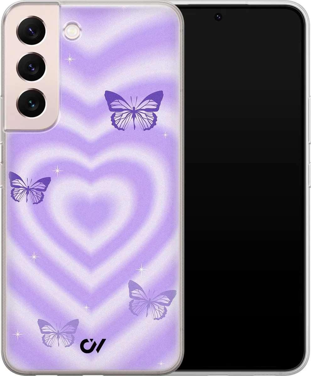 Casevibes Samsung Galaxy S22 Hoesje - Paars Retro Hart Vlinder