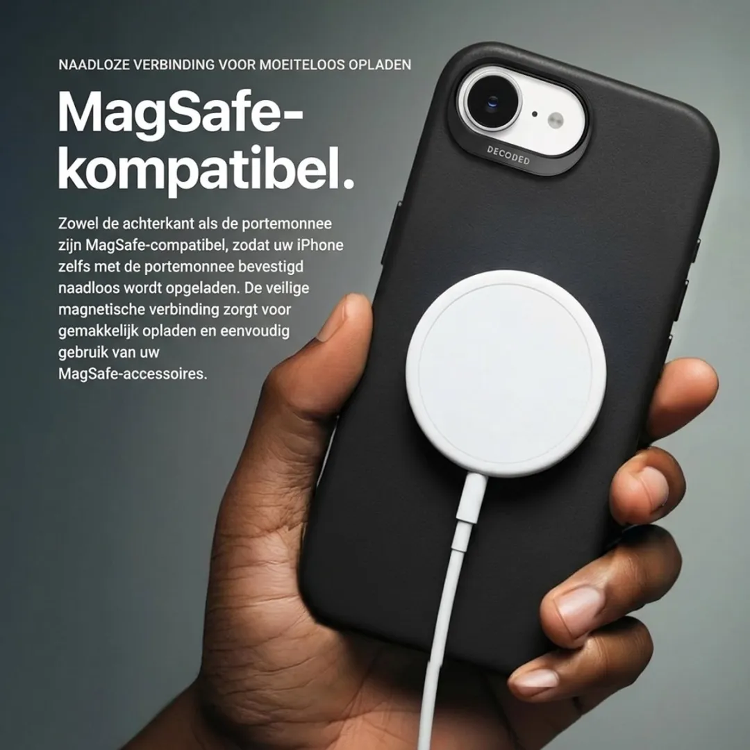 Decoded Leren Hoesje iPhone 16e D25IPOSEDW6BK - 2-in-1 Wallet - MagSafe - Zwart