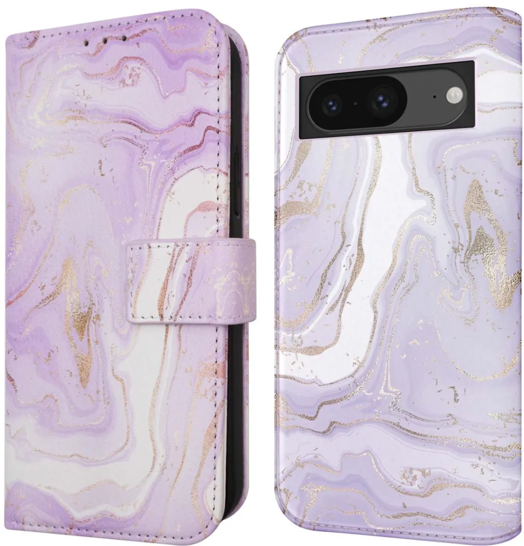Imoshion Bookcase Hoesje Google Pixel 8a - 3 Pasjes - Purple Marble