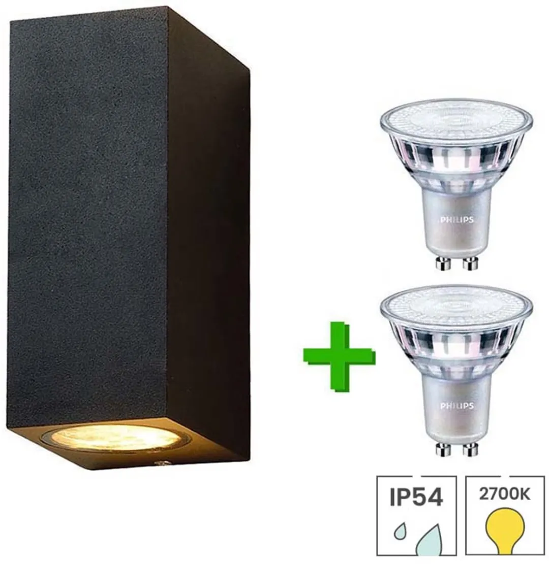 Lybardo Wandlamp Buiten 2x Philips LED Spots 3.5W - Zwart