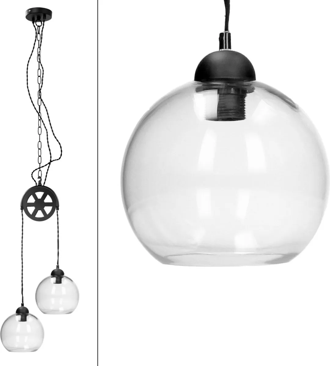 Lumineo Hanglamp met katrol 77,5cm - 2 Lichtpunten - Zwart
