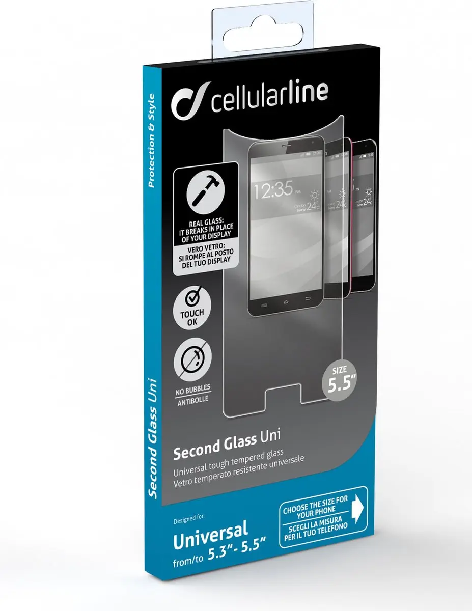 Cellularline Second Glass TEMPGLASBUNI55 Screenprotector - afbeelding 2 van 6