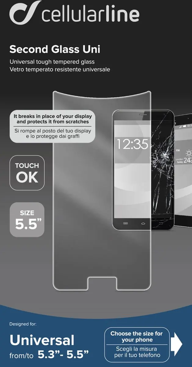 Cellularline Second Glass TEMPGLASBUNI55 Screenprotector - afbeelding 6 van 6