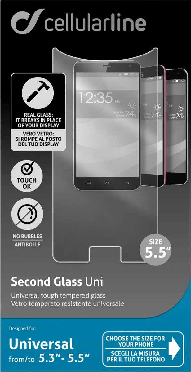 Cellularline Second Glass TEMPGLASBUNI55 Screenprotector - afbeelding 5 van 6